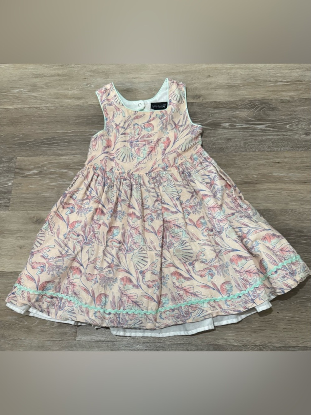 Cynthia Rowley Pink Seashell & Seahorse Print Dress with Mint Trim